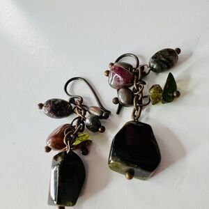 Vintage Fashion Earrings with Mixed Brown Stones